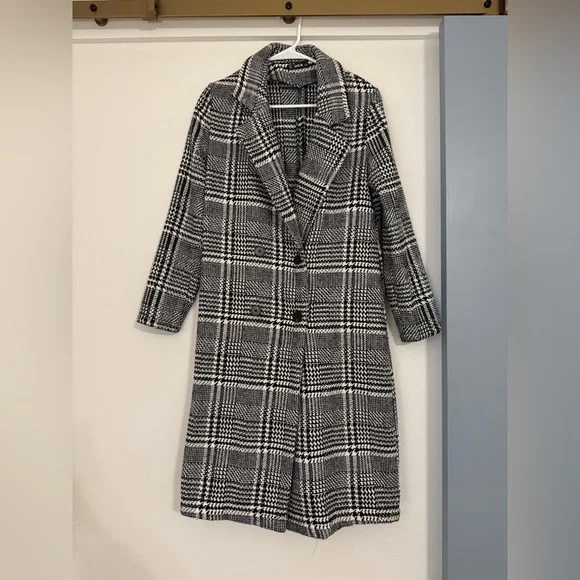 SHEIN Black & White HoundstoothWomen's Long Coat, Women’s Winter Coat- Small - Picture 2 of 10